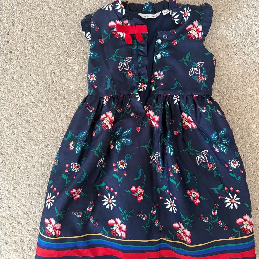Janie and Jack Navy Floral Dress with Red Accents